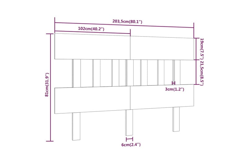 beBasic sengegærde 203,5x3x81 cm massivt fyrretræ grå - GrÃ¥ - Sengegavle