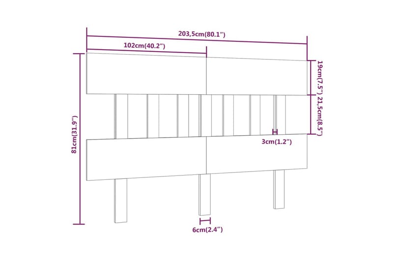 beBasic sengegærde 203,5x3x81 cm massivt fyrretræ gyldenbrun - Brun - Møbler - Senge - Sengetilbehør & sengegavl - Sengegavle
