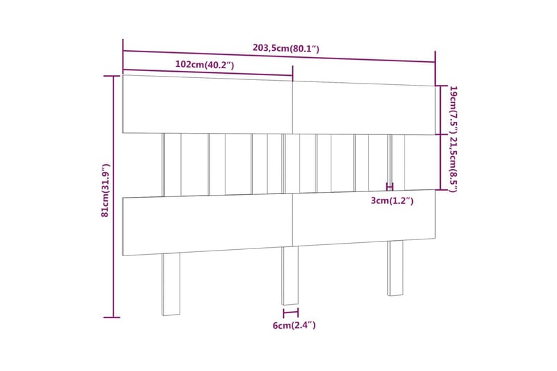 beBasic sengegærde 203,5x3x81 cm massivt fyrretræ sort - Sort - Sengegavle