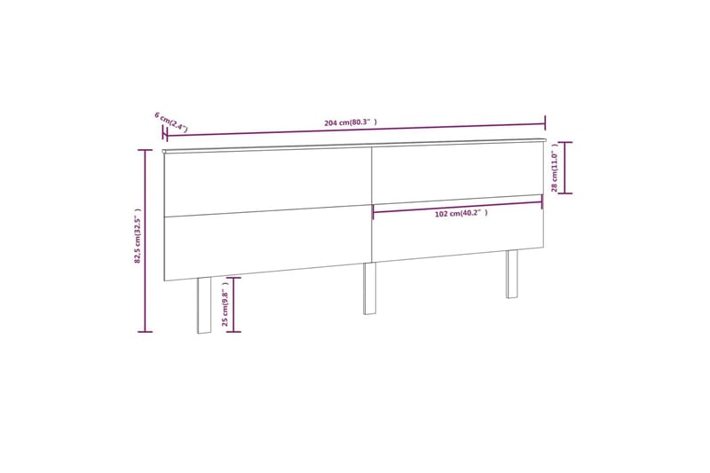 beBasic sengegærde 204x6x82,5 cm massivt fyrretræ - Brun - Møbler - Senge - Sengetilbehør & sengegavl - Sengegavle