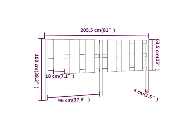 beBasic sengegærde 205,5x4x100 cm massivt fyrretræ - Brun - Sengegavle