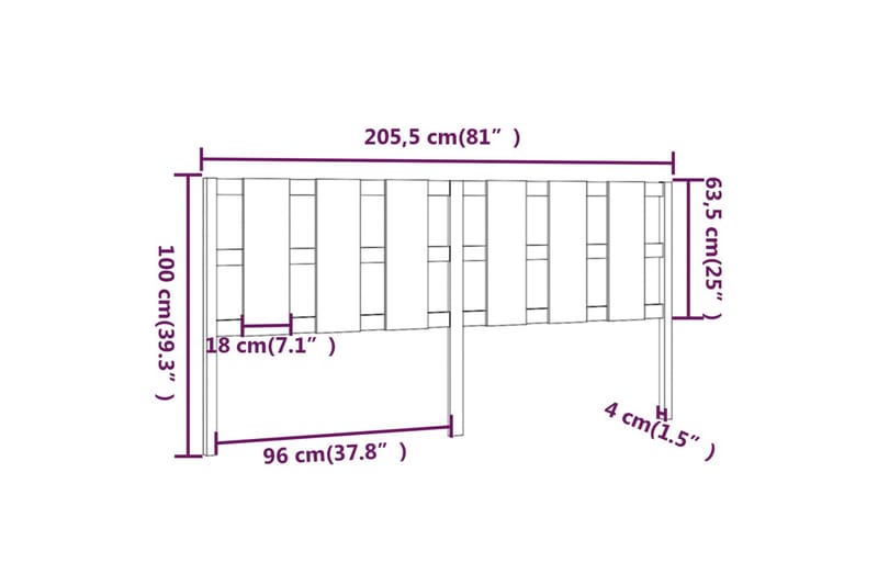 beBasic sengegærde 205,5x4x100 cm massivt fyrretræ grå - GrÃ¥ - Møbler - Senge - Sengetilbehør & sengegavl - Sengegavle