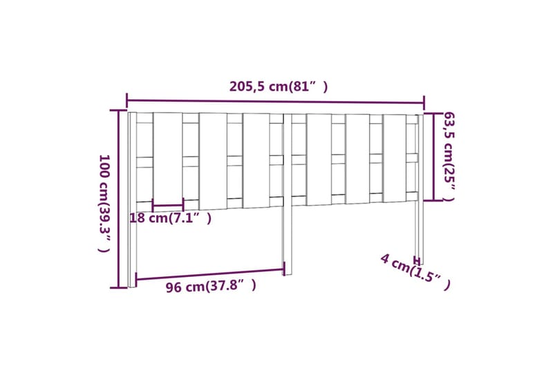 beBasic sengegærde 205,5x4x100 cm massivt fyrretræ gyldenbrun - Brun - Møbler - Senge - Sengetilbehør & sengegavl - Sengegavle