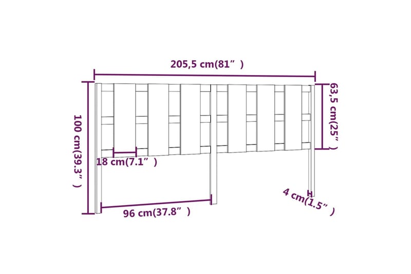 beBasic sengegærde 205,5x4x100 cm massivt fyrretræ sort - Sort - Sengegavle