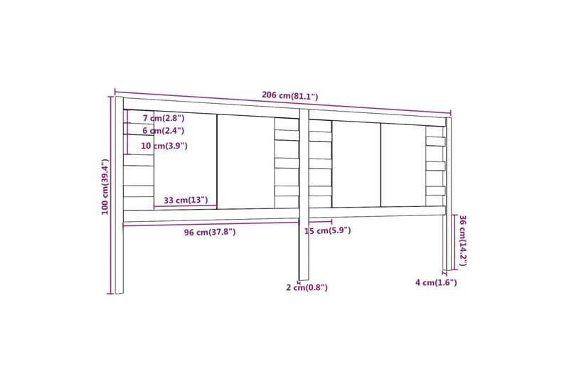 beBasic sengegærde 206x4x100 cm massivt fyrretræ - Brun - Møbler - Senge - Sengetilbehør & sengegavl - Sengegavle