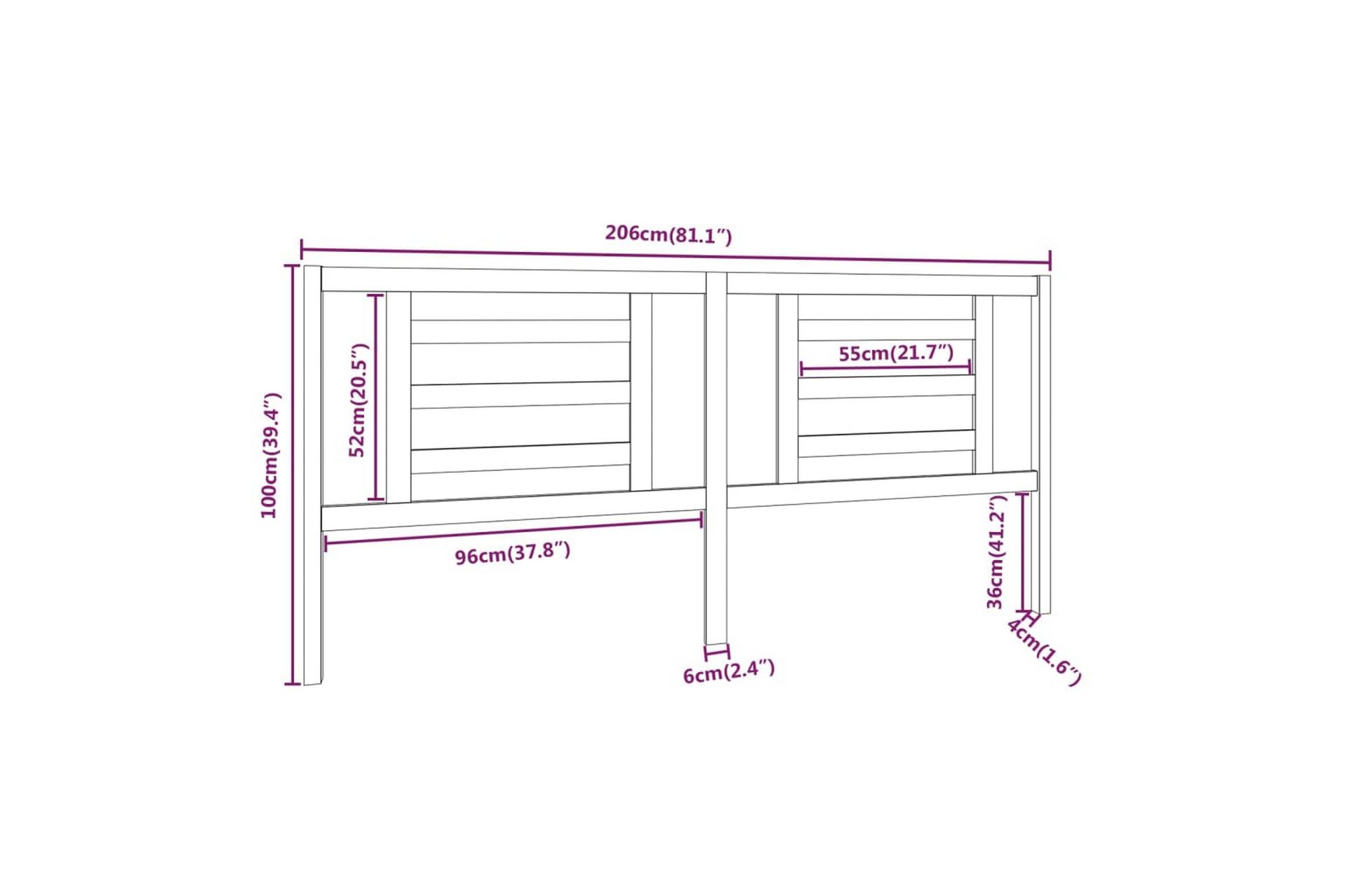 beBasic sengegærde 206x4x100 cm massivt fyrretræ - Brun - Møbler - Senge - Sengetilbehør & sengegavl - Sengegavle