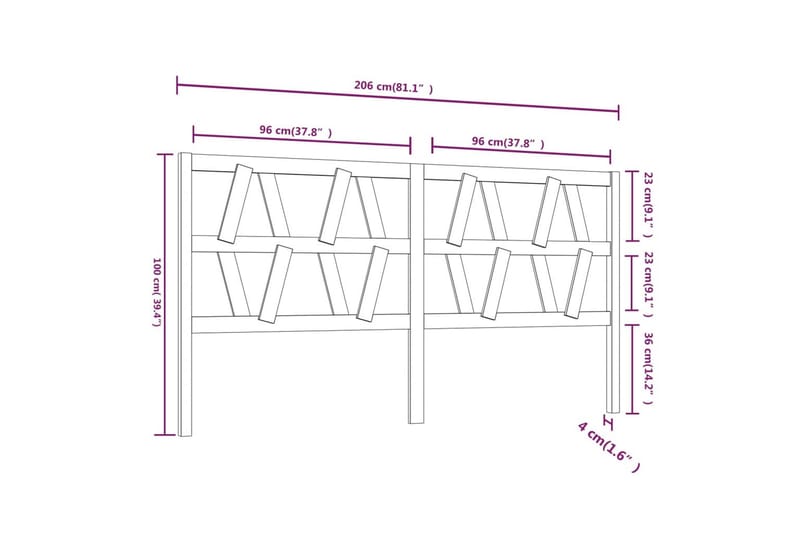 beBasic sengegærde 206x4x100 cm massivt fyrretræ hvid - Hvid - Sengegavle