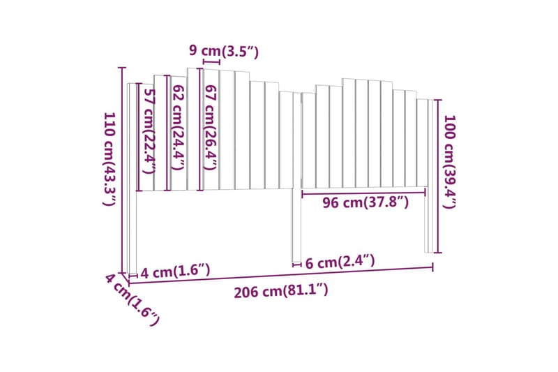 beBasic sengegærde 206x4x110 cm massivt fyrretræ sort - Sort - Sengegavle