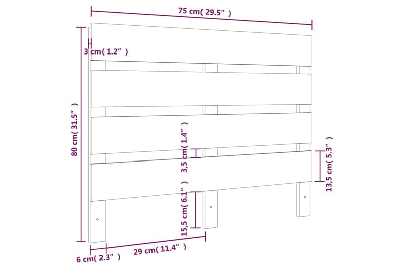 beBasic sengegærde 75x3x80 cm massivt fyrretræ sort - Sort - Sengegavle