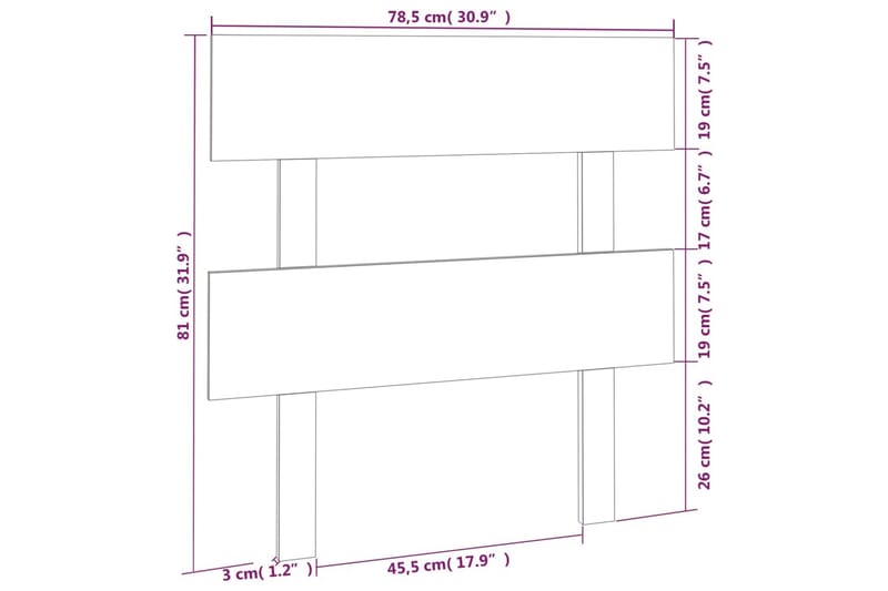 beBasic sengegærde 78,5x3x81 cm massivt fyrretræ - Brun - Sengegavle