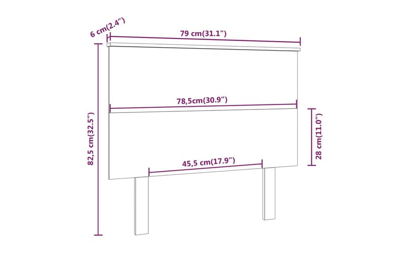 beBasic sengegærde 79x6x82,5 cm massivt fyrretræ - Brun - Møbler - Senge - Sengetilbehør & sengegavl - Sengegavle