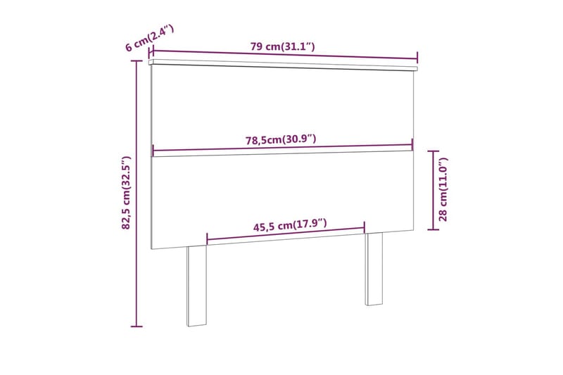 beBasic sengegærde 79x6x82,5 cm massivt fyrretræ sort - Sort - Sengegavle