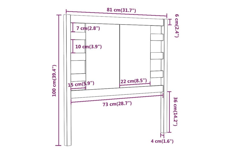 beBasic sengegærde 81x4x100 cm massivt fyrretræ - Brun - Møbler - Senge - Sengetilbehør & sengegavl - Sengegavle