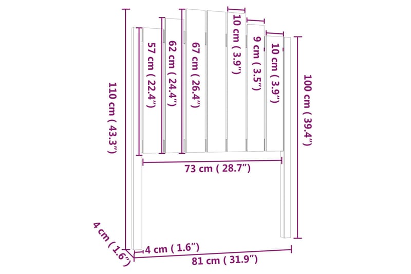 beBasic sengegærde 81x4x110 cm massivt fyrretræ - Brun - Møbler - Senge - Sengetilbehør & sengegavl - Sengegavle