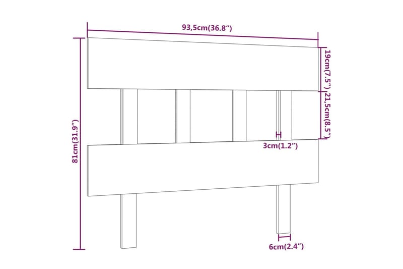 beBasic sengegærde 93,5x3x81 cm massivt fyrretræ grå - GrÃ¥ - Møbler - Senge - Sengetilbehør & sengegavl - Sengegavle