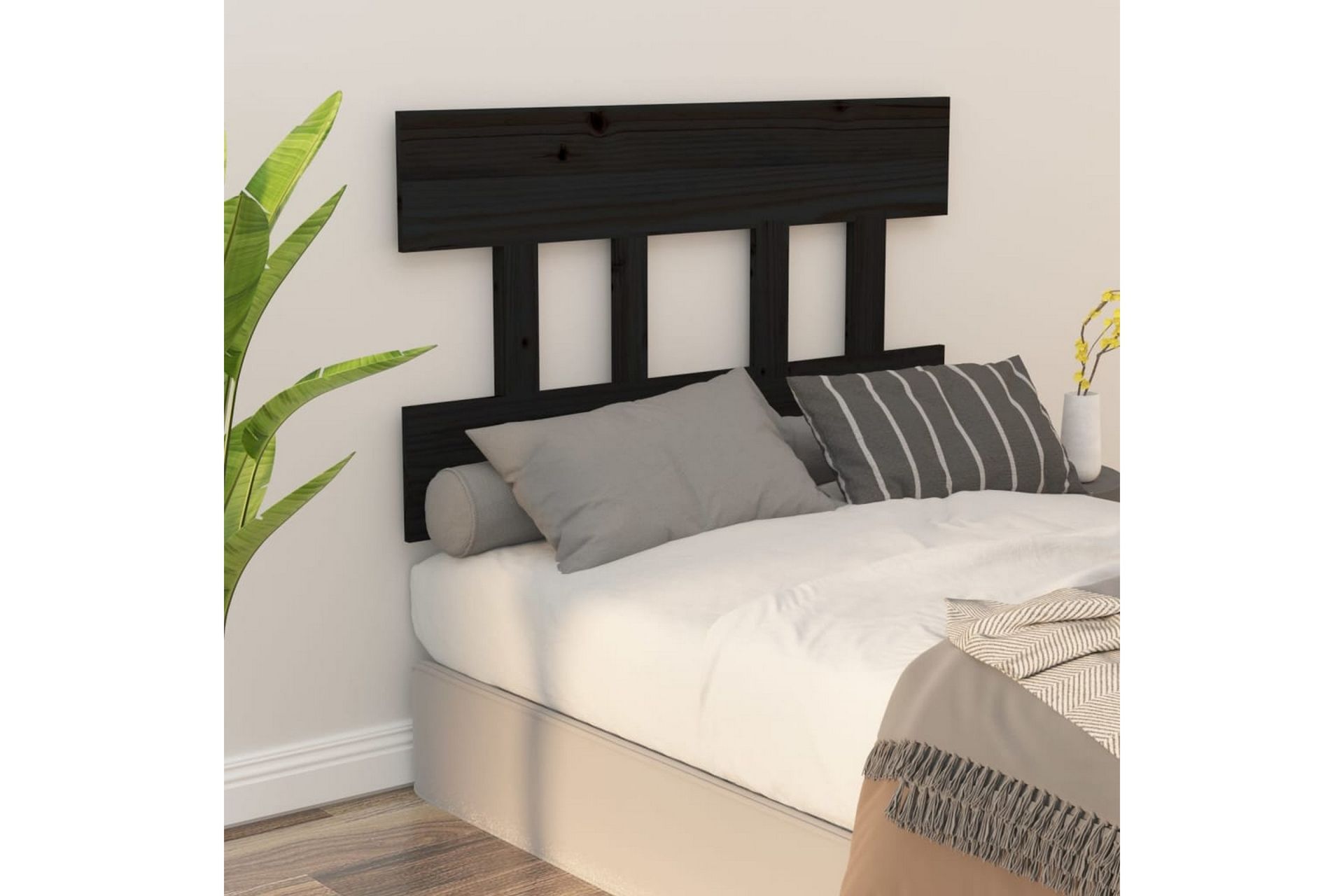 beBasic sengegærde 93,5x3x81 cm massivt fyrretræ sort - Sort - Møbler - Senge - Sengetilbehør & sengegavl - Sengegavle