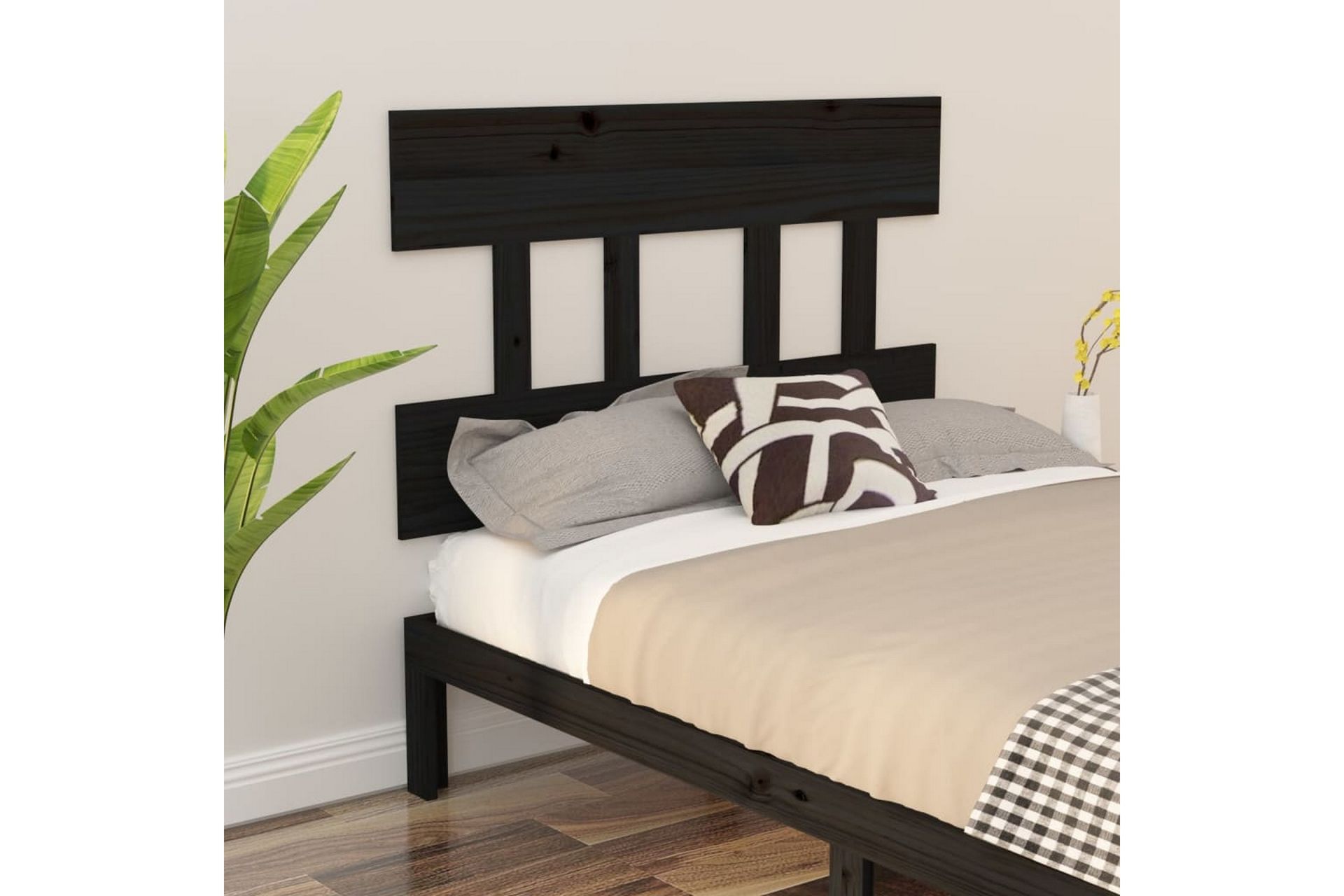 beBasic sengegærde 93,5x3x81 cm massivt fyrretræ sort - Sort - Møbler - Senge - Sengetilbehør & sengegavl - Sengegavle