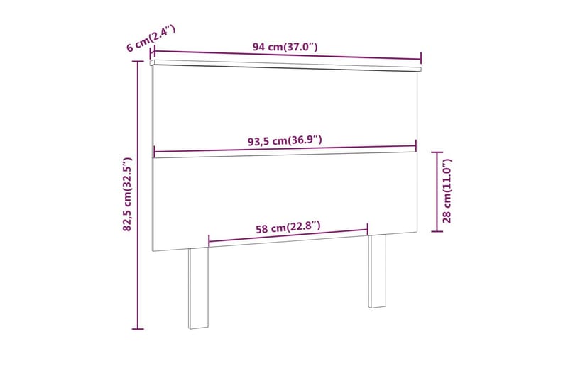 beBasic sengegærde 94x6x82,5 cm massivt fyrretræ - Brun - Møbler - Senge - Sengetilbehør & sengegavl - Sengegavle