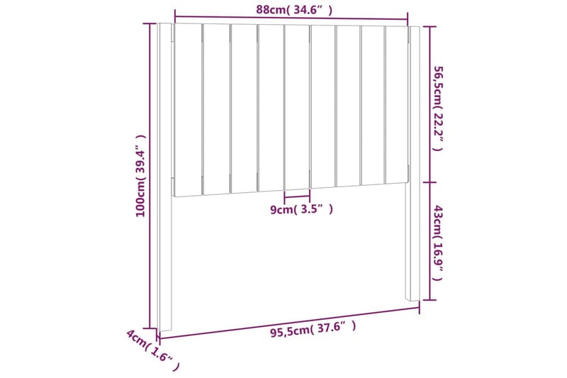 beBasic sengegærde 95,5x4x100 cm massivt fyrretræ grå - GrÃ¥ - Sengegavle