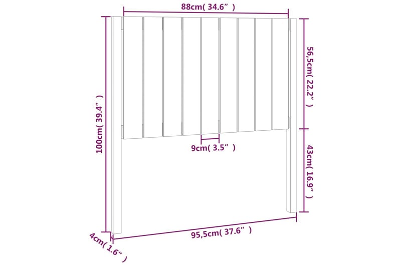 beBasic sengegærde 95,5x4x100 cm massivt fyrretræ sort - Sort - Sengegavle