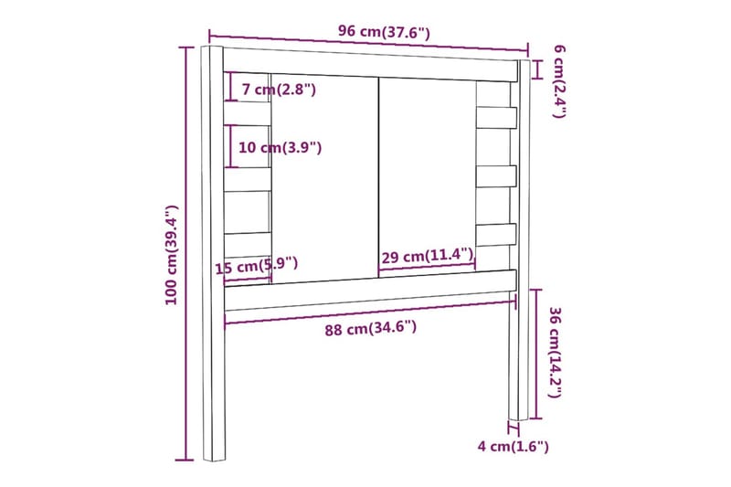beBasic sengegærde 96x4x100 cm massivt fyrretræ - Brun - Møbler - Senge - Sengetilbehør & sengegavl - Sengegavle