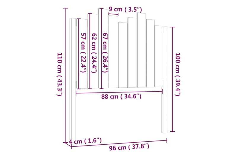 beBasic sengegærde 96x4x110 cm massivt fyrretræ sort - Sort - Sengegavle