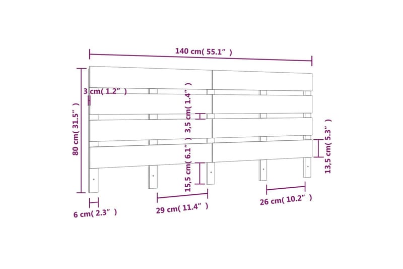 beBasic sengegavl 140x3x80 cm massivt fyrretræ hvid - Hvid - Sengegavle