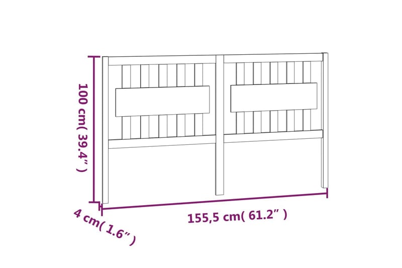 beBasic sengegavl 155,5x4x100 cm massivt fyrretræ - Brun - Møbler - Senge - Sengetilbehør & sengegavl - Sengegavle