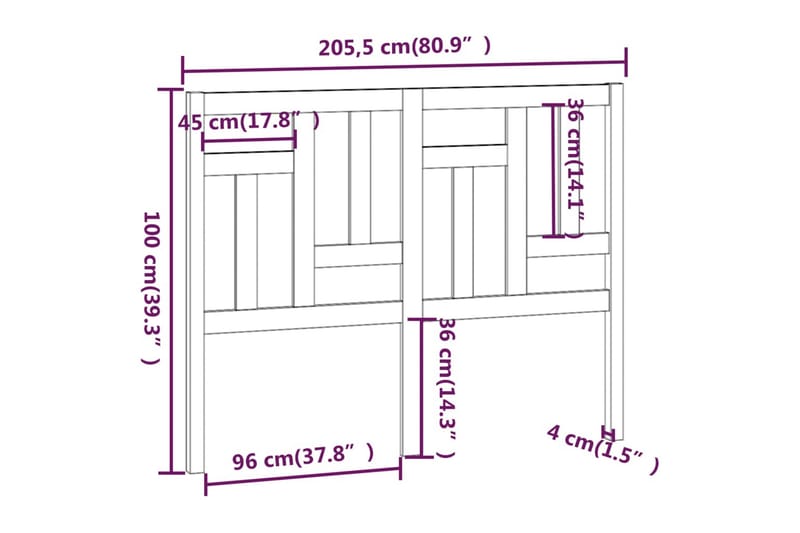 beBasic sengegavl 205,5x4x100 cm massivt fyrretræ sort - Sort - Sengegavle