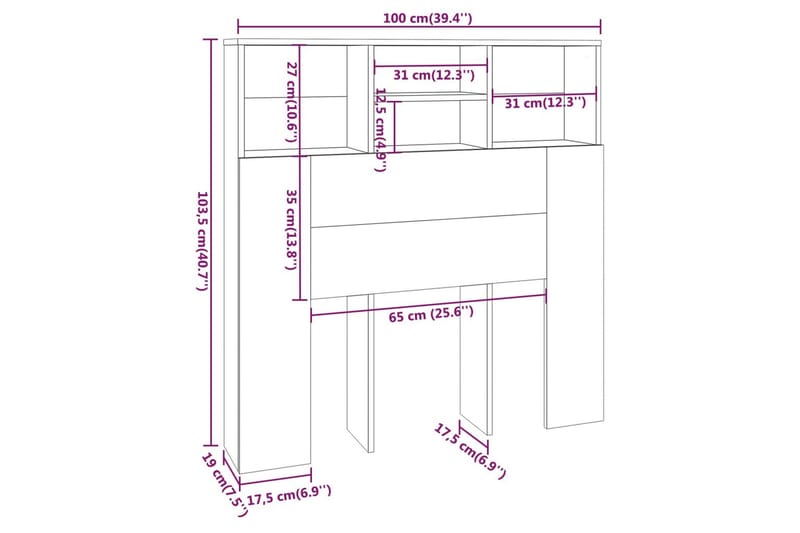 beBasic sengegavl med opbevaring 100x19x103,5 cm betongrå - GrÃ¥ - Sengegavle