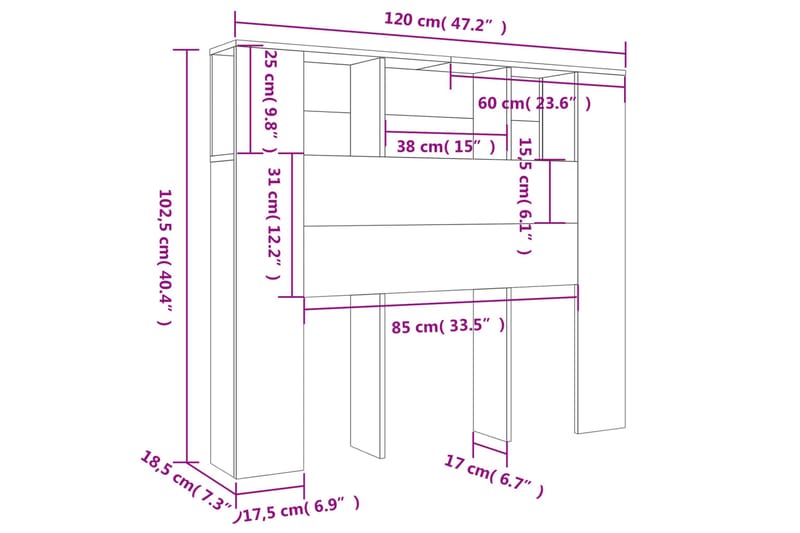 beBasic sengegavl med opbevaring 120x18,5x104,5 cm betongrå - GrÃ¥ - Sengegavle