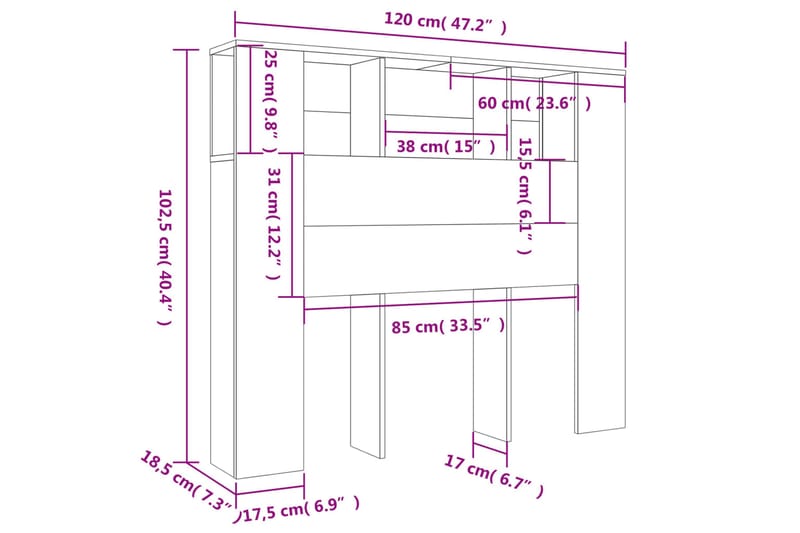 beBasic sengegavl med opbevaring 120x18,5x104,5 cm brun egetræsfarve - Brun - Sengegavle