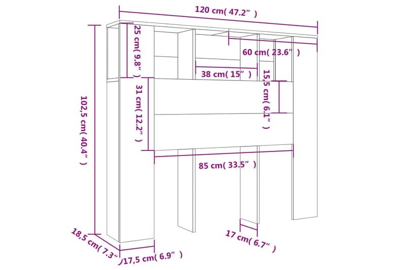beBasic sengegavl med opbevaring 120x18,5x104,5 cm grå sonoma-eg - GrÃ¥ - Møbler - Senge - Sengetilbehør & sengegavl - Sengegavle