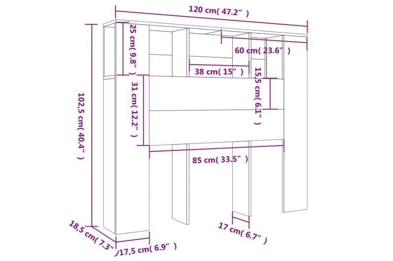 beBasic sengegavl med opbevaring 120x18,5x104,5 cm hvid højglans - Hvid - Sengegavle