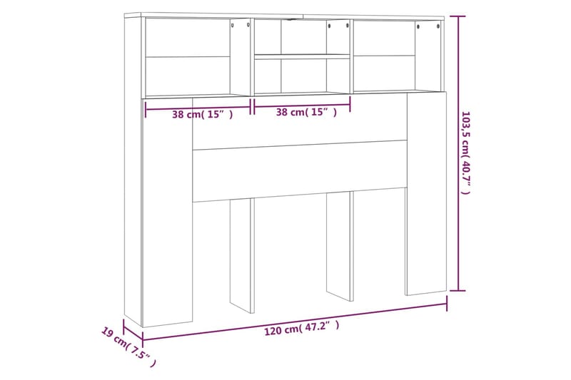 beBasic sengegavl med opbevaring 120x19x103,5 cm brun egetræsfarve - Brun - Sengegavle