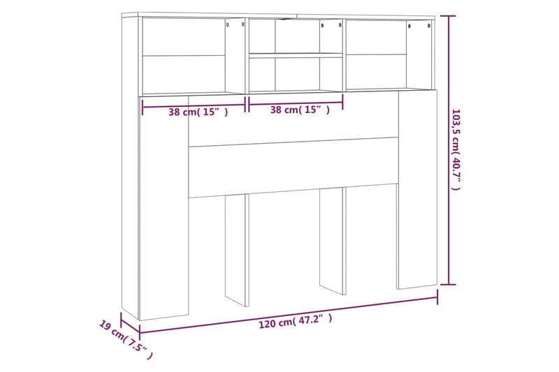 beBasic sengegavl med opbevaring 120x19x103,5 cm grå sonoma-eg - GrÃ¥ - Sengegavle