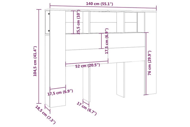 beBasic sengegavl med opbevaring 140x18,5x104,5 cm betongrå - GrÃ¥ - Sengegavle