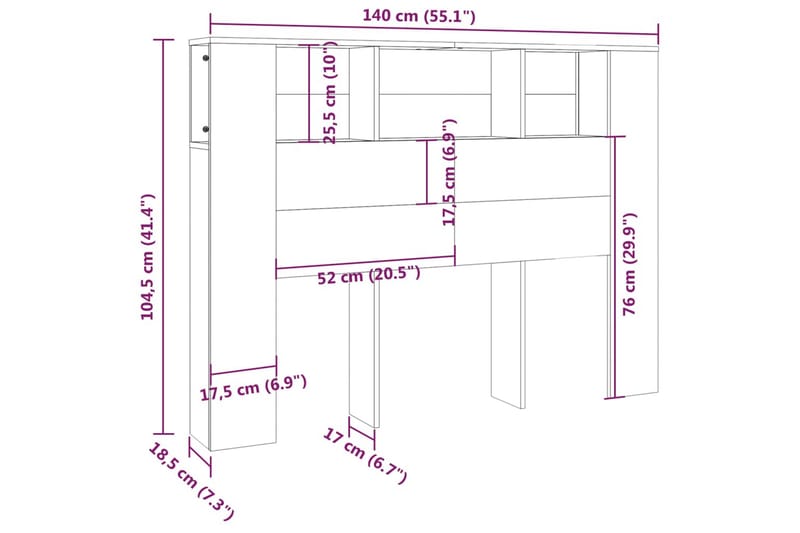 beBasic sengegavl med opbevaring 140x18,5x104,5 cm grå sonoma-eg - GrÃ¥ - Møbler - Senge - Sengetilbehør & sengegavl - Sengegavle