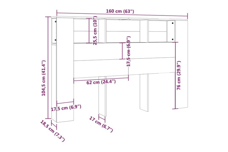 beBasic sengegavl med opbevaring 160x18,5x104,5 cm grå sonoma-eg - GrÃ¥ - Møbler - Senge - Sengetilbehør & sengegavl - Sengegavle