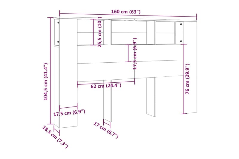 beBasic sengegavl med opbevaring 160x18,5x104,5 cm grå sonoma-eg - GrÃ¥ - Sengegavle