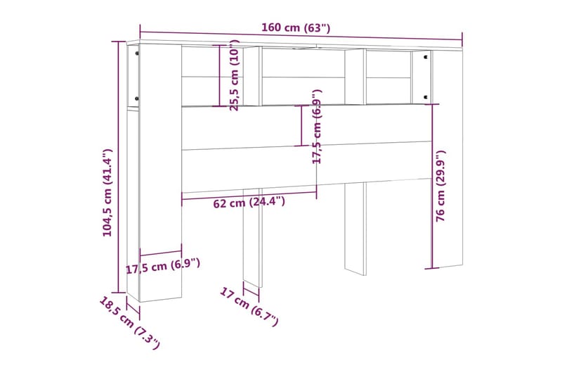 beBasic sengegavl med opbevaring 160x18,5x104,5 cm sort - Sort - Møbler - Senge - Sengetilbehør & sengegavl - Sengegavle