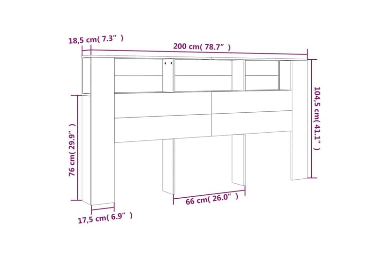 beBasic sengegavl med opbevaring 200x18,5x104,5 cm betongrå - GrÃ¥ - Møbler - Senge - Sengetilbehør & sengegavl - Sengegavle