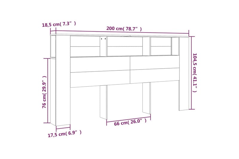 beBasic sengegavl med opbevaring 200x18,5x104,5 cm betongrå - GrÃ¥ - Sengegavle