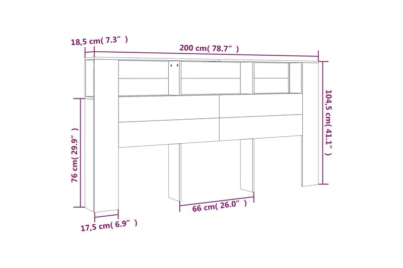 beBasic sengegavl med opbevaring 200x18,5x104,5 cm hvid - Hvid - Sengegavle