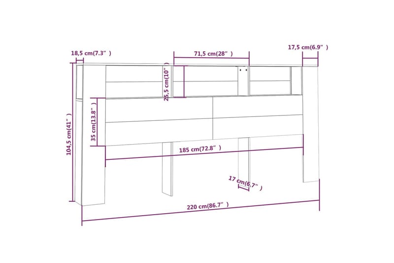 beBasic sengegavl med opbevaring 220x18,5x104,5 cm brun egetræsfarve - Brun - Sengegavle