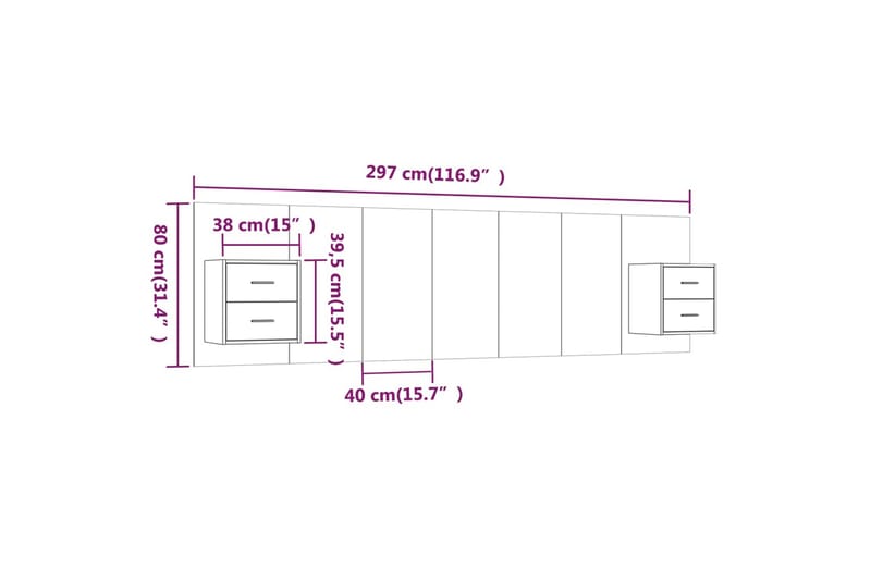 beBasic sengegavl med opbevaring konstrueret træ betongrå - GrÃ¥ - Møbler - Senge - Sengetilbehør & sengegavl - Sengegavle