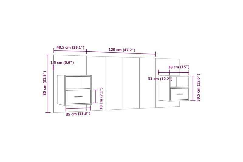 beBasic sengegavl med opbevaring konstrueret træ sonoma-eg - Brun - Møbler - Senge - Sengetilbehør & sengegavl - Sengegavle