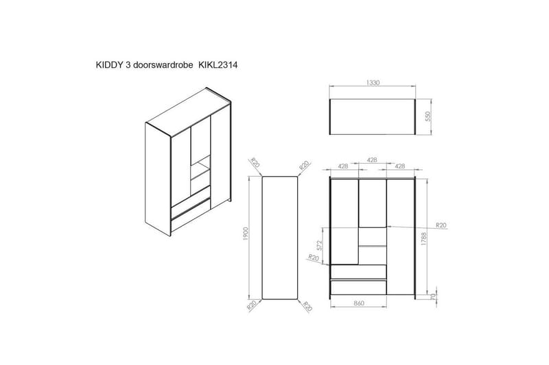 Baby Seng med Kommode Skiftetop Garderobeskab Reol Kiddy 3-døre - 3-døre - Møbler - Senge - Sengetilbehør & sengegavl - Opbevaring til senge