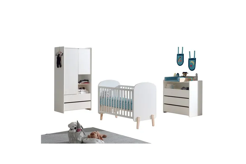 Babybed med kommode, pusletop og garderobe Kiddy 2-dørs, 2-dørs
