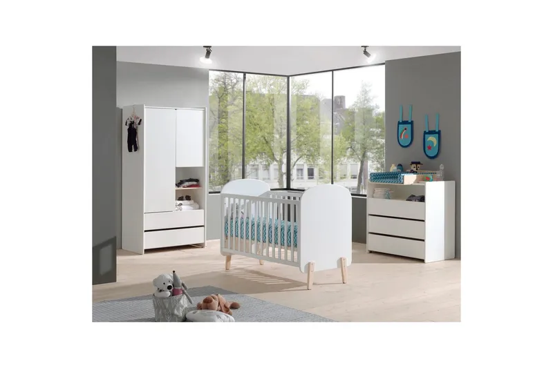 Babybed med kommode, pusletop og garderobe Kiddy 2-dørs - 2-dørs - Møbler - Senge - Sengetilbehør & sengegavl - Opbevaring til senge